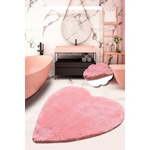 Kalp Pembe 90X90 Cm Yıkanabilir Banyo Halısı
