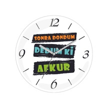 Karadeniz Sonra Döndüm Dedum Ki Afkur Çap 30 Bombeli Gerçek Cam Duvar Saati Siyah