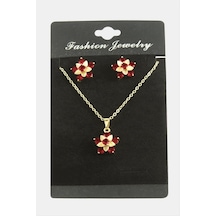 Çiçek Zirkon Taşlı Set Kolye - Gümüş Rengi N162