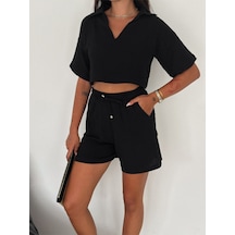 Hgfashion Crop Şort Takım Siyah Renk Siyah
