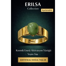 Sertifikalı Yeşim Taşı Doğal Taş Yüzük Ayarlanabilir - Bakır Üzer Çok Renkli