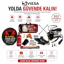 5 Li Araç Acil Durum Seti Kriko Takviye Kablosu Kompresör Bijon Anahtarı Trafik Seti Yangın Tüpü