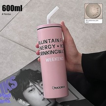 Velvettides Sınır Ötesi Siyah Toz Çift Yüksek Değerli Termos Bardak Basit Paslanmaz Çelik Taşınabilir Pipet Bardak Yazdırılabilir Logo Su Bardağı Toptan Tatlı Serin Toz 650ml Yarı Saydam Pipet Ağız