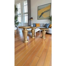 Altın Renk Doğal Ahşap Mantar Sehpa Seti 3 Lü Yan Sehpa Takımı - Wooden Coffee Table Altın