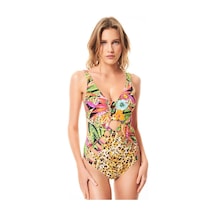 Kadın Bonesta Swimwear Leopar Desenli Pencere Detaylı Mayokini Çok Renkli