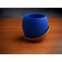 3d Baskı Küre Saksı - Kafes Dokulu İki Parçalı Dekoratif Saksı - Mavi-kahverengi Çok Renkli