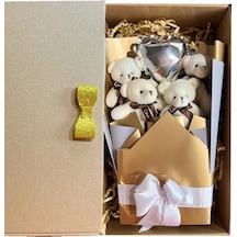 Sole Sevgiliye Özel Dore-gümüş Konsept Balonlu Romantik Peluş Ayıcık Buketi
