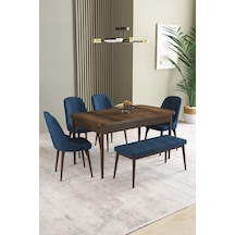 Ikon Barok Desen 80x132 Mdf Açılabilir Mutfak Masası Takımı 4 Sandalye, 1 Bench Lacivert