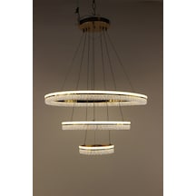 Şık Gold Kaplama 3 Katlı Silikonlu Kristalize Halka Serisi Formu Modern Led Sarkıt