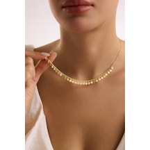 925 Ayar Gümüş Gold Kaplama Minimal Pullu Model Kolye