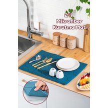 Porsima 3139-2 2li Mikrofiber Tezgah Üstü Kurutma Matı Kurulama Bezi Süper Emici Bulaşıklık Mavi Mavi