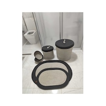 Jüt Hasır 6 Lı Banyo Paspas Takımı Bohem Tarzı Paspas:50x80/ 40x60 /çamaşır Sepet 40x36 ,25x29 Taş Antrasit Taş Antrasit