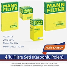 Netpar Volkswagen Cc 2.0tdı 2015-2016 Mann 4'lü Filtre Seti Karbonlu Polen