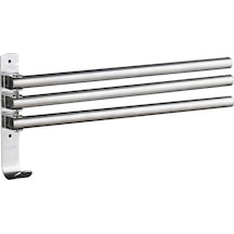 304 Paslanmaz Çelik 3 Çubuklu 180 Döner, Delikli/deliksiz Montajlı, Kancalı Multifonksiyonlu Havlu Rakusu 34.5cm Gümüş Gümüş