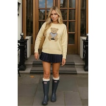 Fashion Friends Bisiklet Yaka Nakışlı Ekru Kadın Kazak 25k0314k1