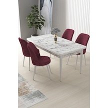 Canisa Concept Nil Serisi 70x110 Sabit Mutfak Masası Takımı Beyaz Mermer Desen Masa 4 Bordo Sandalye Masa Beyaz/sandalyeler Bordo