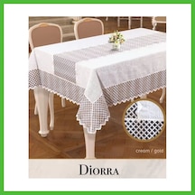 Vaveni Diorra Model Krem-gold Keten Kendinden Runnerli 160x220 Cm Şık Yemek Masası Örtüsü Arz