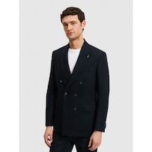 Cacharel Lacivert Slim Fit Yün Karışımlı Kruvaze Ceket