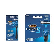 Hybrid 3 Flex 1 Sap & 4 Başlık Erkek Tıraş Bıçağı Ve 4'lü Yedek Tıraş Bıçağı Kartuşu Seti