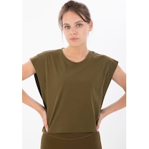 Maraton Sportswear Regular Kadın Bisiklet Yaka Kısa Kol Basic Zeytin Crop Top 20878 Zeytin Yeşili