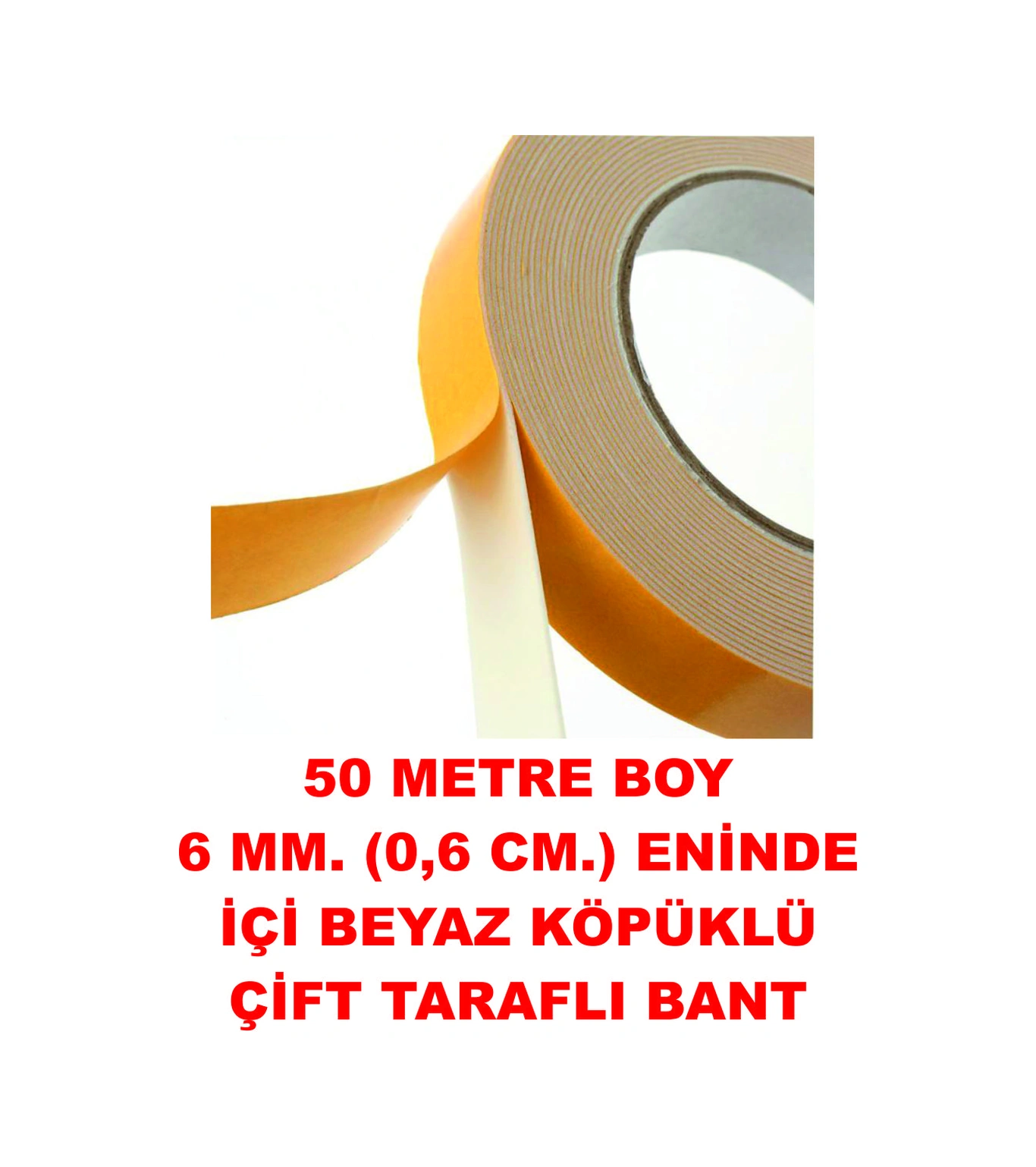 Çift Taraflı İçi Köpüklü Sarı Bant 50 M. Uzunlukta 6 Mm-0,6 Cm Ebatında 1 Adet