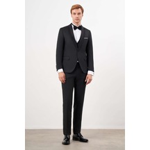 Morven Erkek Siyah Poliviskon Ceromonia Jakar Desen Slim Fit Şal Çıkma Yaka Damatlık 24mc055016001 Siyah