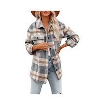 Sones Yaka Uzun Kollu Flanel Kareli Gömlek Bol Günlük Hırka Ceket Bayanlar İçin Açık Gri Sones Yaka Uzun Kollu Flanel Kareli Gömlek Bol Günlük Hırka Ceket Bayanlar İçin Açık Gri