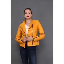 Hakiki Deri Sarı Kadın Ceket Sarı