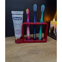 3 Lü Diş Fırça Tutucu Ve Diş Macunu Rafı Stand Kırmızı / Beyaz / Siyah Kırmızı