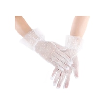 Kısa Boy Güpürlü Beyaz Puantiyeli Tül Eldiven Beyaz Renk