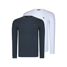 İkili Set T8588 Dewberry Yuvarlak Yaka Erkek Sweatshırt-beyaz-antrasit Beyaz-antrasit