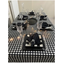 Sıvı Geçirmez Dertsiz Masa Örtüsü Kareli Desen Siyah 25 Parça Set