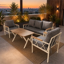 Miray Krem Metal 311 Masalı Gri Balkon Bahçe Oturma Grubu Minderli Metal Bahçe Mobilyası Takımı
