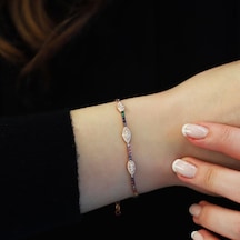 Renkli Zirkon Taşlı Su Yolu Rose Gold Kaplama Gümüş Bileklik Gümüş