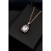 Papatya Silver 925 Ayar Gümüş Rose Kaplama Elmas Montür Kare Kolye