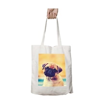 Art Hediye Pug Dog Köpek İki Tarafı Kalıcı Baskılı Yıkanabilir Çanta Çok Renkli