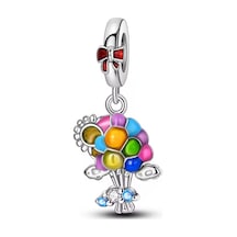 Renkli Buket Sallantılı Gümüş Charm