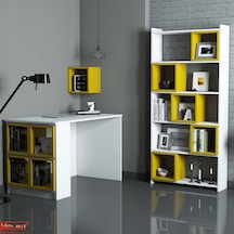 Variant Box Kitaplık Ve Çalışma Masası Takımı - Beyaz / Sarı Beyaz