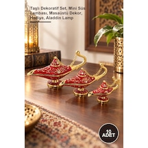 10 Adet Alaaddin Lambası Taşlı Dekoratif Set, Mini Süs Lambası, Masaüstü Dekor, , Aladdin Lamp
