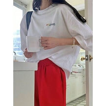 Unisex Beyaz Oversize Worldtour Baskılı Örme T-shirt Beyaz-55596