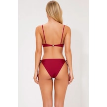 Benerly Kadın Bikini Takımı Bralette Üst Kapsız Askılı Aksesuarlı Yan Bağ Koyu Vişne