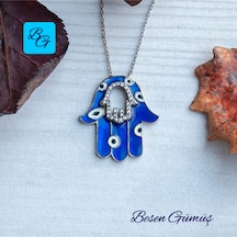 Lacivert Mineli Fatmanın Eli Kolye Rose - Gold -  Gümüş