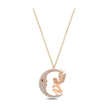 Zirkon Taşlı Rose Kanatlı Ay Kadın Gümüş Kolye Gklaykntkz1-Ros (511803315)