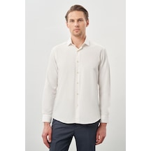 İmza Açık Krem Uzun Kol Düz Bez Ayağı Yarım İtalyan Yaka Cepsiz Pamuklu Classic Slim Fit Gömlek 1004245268 Açık Krem