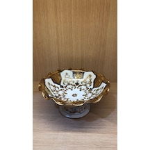 Güral Porselen El Dekoru 28 CM Ayaklı Meyvelik Altın Yaldızlı