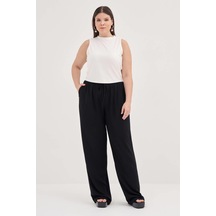Myline Beli Bağcıklı Düz Kesim Pantolon-1778-siyah Siyah