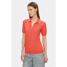 Ucla Sasha Pembe Polo Yaka Triko Nakışlı %100 Pamuk Standard Fit Kadın Tshirt
