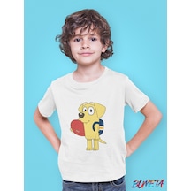 Bumeta Bluey Sevimli Köpek Kardeşler Lucky Çocuk Tişört T-shirt Beyaz