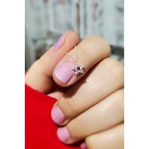 Papatya Silver 925 Ayar Gümüş Rodyum Kaplama Fuşya Taşlı Mini Çiçek Kolye
