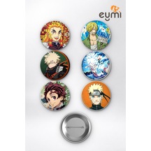 Anime Güç & Alev Savaşçıları Rengoku Sanji Luffy Bakugo Çanta Süsü Rozet İğneli Buton Rozet Seti 58 Mm 6'lı Çok Renkli